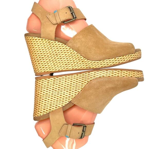 TOMS Tropez Wedge Platform Sandal 3 inch Heel in Honey Suede Leather Women's 8.5 - Picture 9 of 15